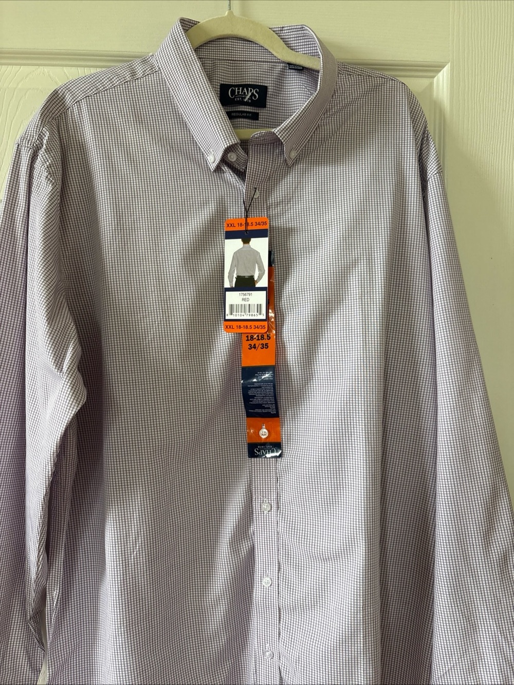 New Chaps Men's Button-Down Dress Shirt - Red Check Size XXL 18-18.5 34/35